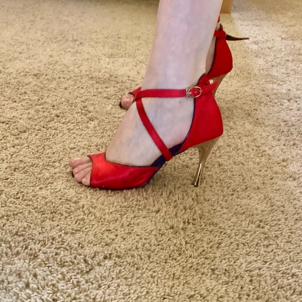 *SOLD ELSEWHERE* Red satin GFranco Latin dance shoes